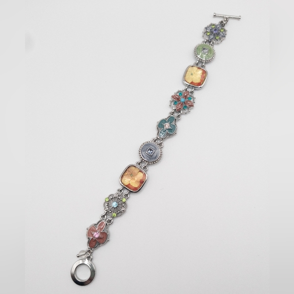 Napier Silver Tone Multicolored Jeweled Floral Bracelet - Picture 2 of 5